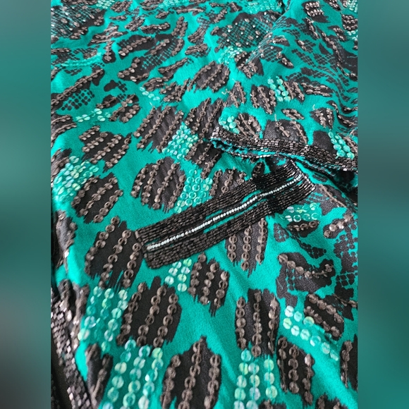 JUDITH ANN CREATIONS INC Beaded Sequin 100% Silk Evening/Opera Jacket Green Sz L - Picture 9 of 16
